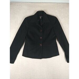 Louben Wool Cashmere Jacket Women's 6 Black Peacoat Blazer Button